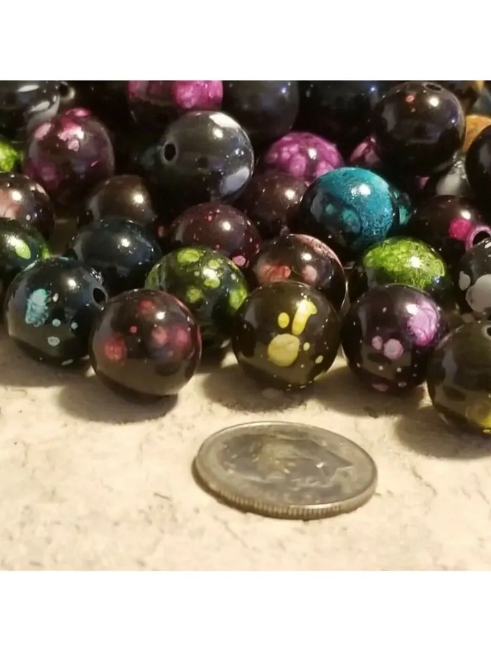 Vintage Black Mixed Bright Color Splash 12mm Round Beads 10 pcs